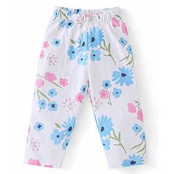 Babyhug Single Jersey Knit Half Sleeves Front Open Floral  Print Night Suit - White