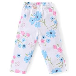 Babyhug Single Jersey Knit Half Sleeves Front Open Floral  Print Night Suit - White