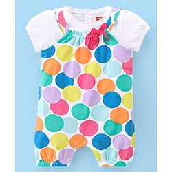 Babyhug 100% Cotton Knit Half Sleeves T-Shirt & Dungaree Set Polka Dot Print - Multicolor