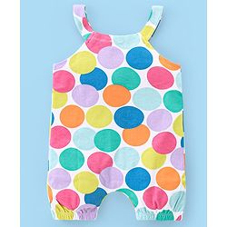 Babyhug 100% Cotton Knit Half Sleeves T-Shirt & Dungaree Set Polka Dot Print - Multicolor
