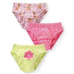 Babyhug 100% Cotton Knit Panties with Deer & Polka Dot Print Pack of 3 - Pink & Green