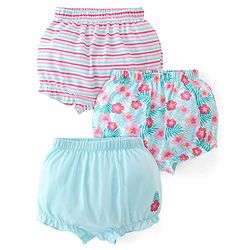 Babyhug 100% Cotton Knit Bloomers Striped & Floral Print  Pack of 3- Blue & Pink