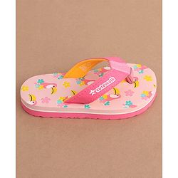 Cute Walk by Babyhug Slip On Flip Flops Floral & Toucans Print- Pink