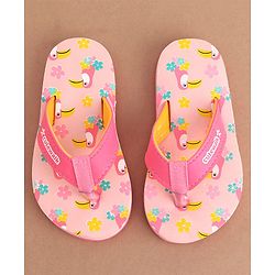 Cute Walk by Babyhug Slip On Flip Flops Floral & Toucans Print- Pink