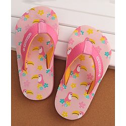 Cute Walk by Babyhug Slip On Flip Flops Floral & Toucans Print- Pink