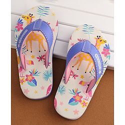 Cute Walk by Babyhug Slip On Flip Flops with Giraffe Print - White & Blue