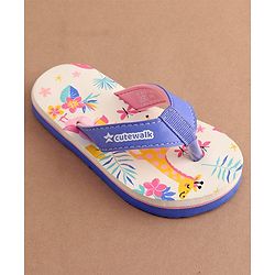 Cute Walk by Babyhug Slip On Flip Flops with Giraffe Print - White & Blue
