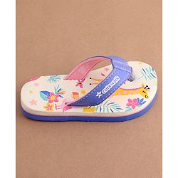 Cute Walk by Babyhug Slip On Flip Flops with Giraffe Print - White & Blue