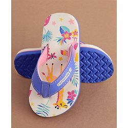 Cute Walk by Babyhug Slip On Flip Flops with Giraffe Print - White & Blue