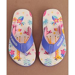 Cute Walk by Babyhug Slip On Flip Flops with Giraffe Print - White & Blue