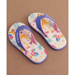 Cute Walk by Babyhug Slip On Flip Flops with Giraffe Print - White & Blue