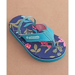 Cute Walk by Babyhug Back Strap Slip On Flip Flops with Floral Design - Blue