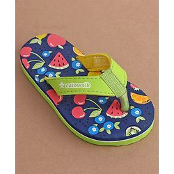 Cute Walk by Babyhug Slip On  Flip Flops with Fruit Design- Navy Blue & Green