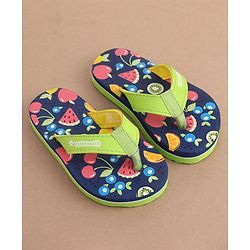 Cute Walk by Babyhug Slip On  Flip Flops with Fruit Design- Navy Blue & Green