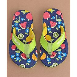 Cute Walk by Babyhug Slip On  Flip Flops with Fruit Design- Navy Blue & Green