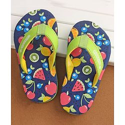 Cute Walk by Babyhug Slip On  Flip Flops with Fruit Design- Navy Blue & Green