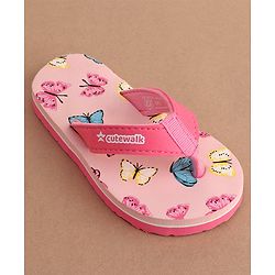 Cute Walk by Babyhug Slip On Flip Flops Butterfly Print - Pink