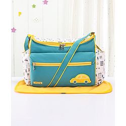 Babyhug Mother Bag with Accessories Combo With Vehicle Print Set of 5 - Green & Yellow