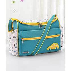 Babyhug Mother Bag with Accessories Combo With Vehicle Print Set of 5 - Green & Yellow