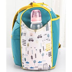 Babyhug Mother Bag with Accessories Combo With Vehicle Print Set of 5 - Green & Yellow