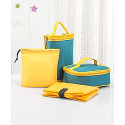 Babyhug Mother Bag with Accessories Combo With Vehicle Print Set of 5 - Green & Yellow