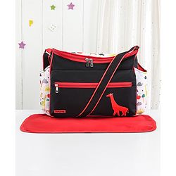 Babyhug Mother Bag with Accessories Combo With Animal Print Set of 5 - Black & Red