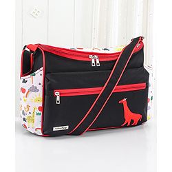 Babyhug Mother Bag with Accessories Combo With Animal Print Set of 5 - Black & Red
