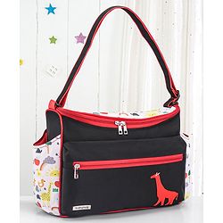 Babyhug Mother Bag with Accessories Combo With Animal Print Set of 5 - Black & Red