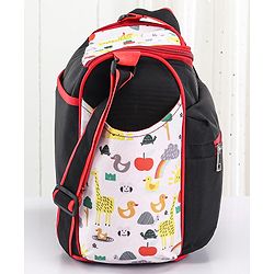 Babyhug Mother Bag with Accessories Combo With Animal Print Set of 5 - Black & Red