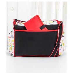 Babyhug Mother Bag with Accessories Combo With Animal Print Set of 5 - Black & Red