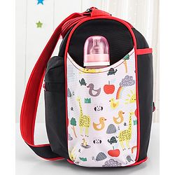 Babyhug Mother Bag with Accessories Combo With Animal Print Set of 5 - Black & Red