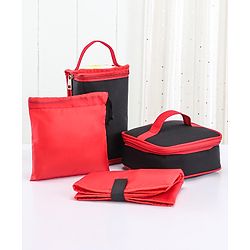 Babyhug Mother Bag with Accessories Combo With Animal Print Set of 5 - Black & Red
