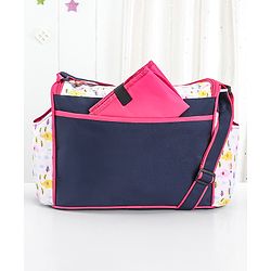 Babyhug Mother Bag with Accessories Combo With Elephant Print Set of 5 - Navy & Pink
