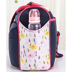 Babyhug Mother Bag with Accessories Combo With Elephant Print Set of 5 - Navy & Pink