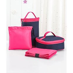 Babyhug Mother Bag with Accessories Combo With Elephant Print Set of 5 - Navy & Pink