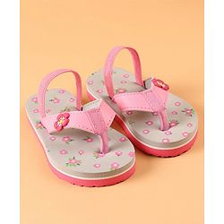 Cute Walk by Babyhug Flip Flops With Back Strap Closure Floral Print  - Pink (Strap Colour May Vary)