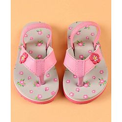 Cute Walk by Babyhug Flip Flops With Back Strap Closure Floral Print  - Pink (Strap Colour May Vary)