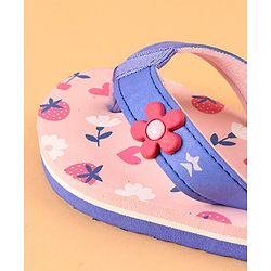Cute Walk by Babyhug Slip On Flip Flops with Heart & Strawberry Print & Floral Applique - Pink