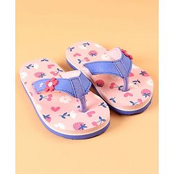 Cute Walk by Babyhug Slip On Flip Flops with Heart & Strawberry Print & Floral Applique - Pink