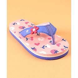 Cute Walk by Babyhug Slip On Flip Flops with Heart & Strawberry Print & Floral Applique - Pink