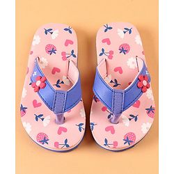 Cute Walk by Babyhug Slip On Flip Flops with Heart & Strawberry Print & Floral Applique - Pink