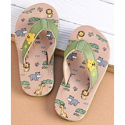 Cute Walk by Babyhug Slip On Flip Flops with Wild Animal Print & Applique- Green