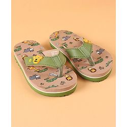 Cute Walk by Babyhug Slip On Flip Flops with Wild Animal Print & Applique- Green
