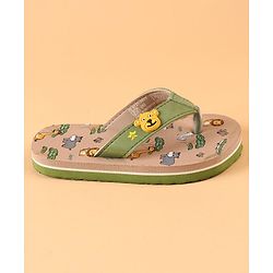 Cute Walk by Babyhug Slip On Flip Flops with Wild Animal Print & Applique- Green