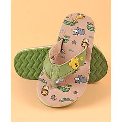 Cute Walk by Babyhug Slip On Flip Flops with Wild Animal Print & Applique- Green