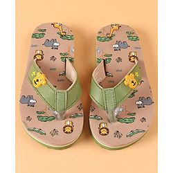Cute Walk by Babyhug Slip On Flip Flops with Wild Animal Print & Applique- Green