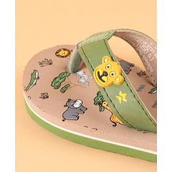 Cute Walk by Babyhug Slip On Flip Flops with Wild Animal Print & Applique- Green
