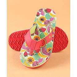 Cute Walk by Babyhug Slip On Flip Flops with Watermelon Print & Applique- Pink