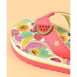 Cute Walk by Babyhug Slip On Flip Flops with Watermelon Print & Applique- Pink