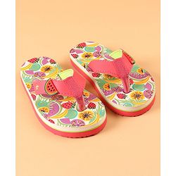 Cute Walk by Babyhug Slip On Flip Flops with Watermelon Print & Applique- Pink